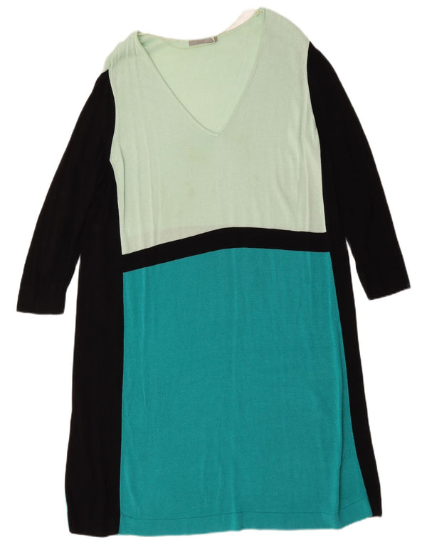 Cos Damen-Pulloverkleid mit 3/4-Ärmeln, UK 16, Größe L, grüne Farbblock-Viskose