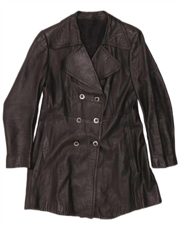Vintage Damen Ledermantel UK 10 Small Schwarz
