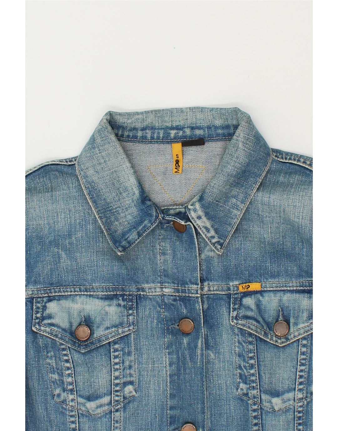 MELTIN' POT Womens Crop Denim Jacket UK 10 Small Blue Cotton Vintage Meltin' Pot and Second-Hand Meltin' Pot from Messina Hembry 