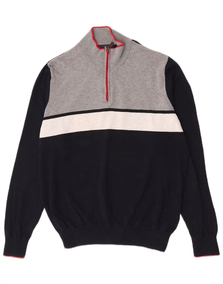 Marks & Spencer Herren Blauer Harbor-Pullover mit Reißverschluss am Hals, Mittelmarineblau