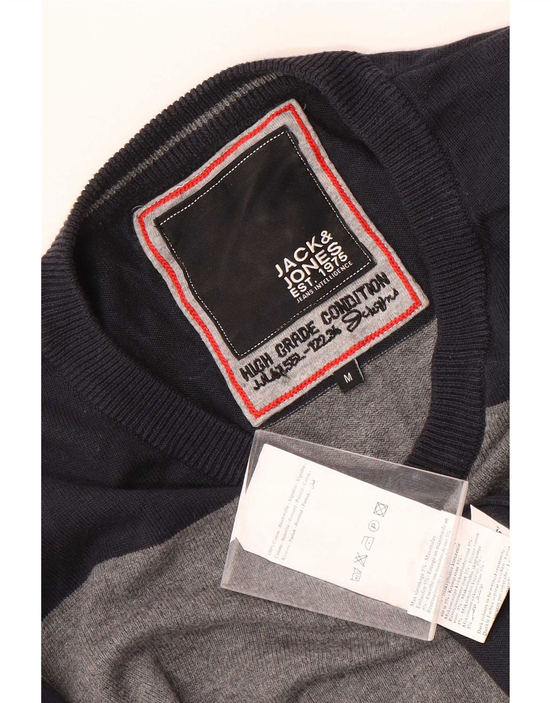 Jack & Jones Herren-Pullover mit V-Ausschnitt aus Baumwolle in mittlerem Marineblau mit Blockfarben