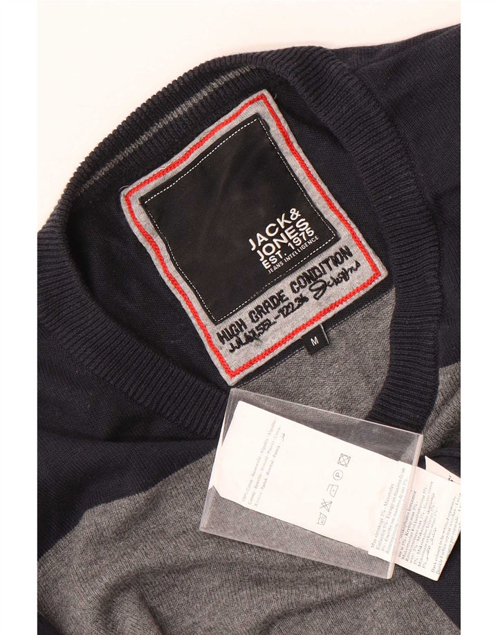 Jack & Jones Herren-Pullover mit V-Ausschnitt aus Baumwolle in mittlerem Marineblau mit Blockfarben