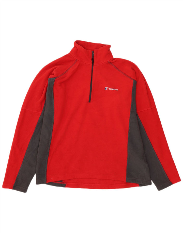 Berghaus Herren-Fleecepullover mit Reißverschluss am Hals, mittelrotes Farbblock-Polyester