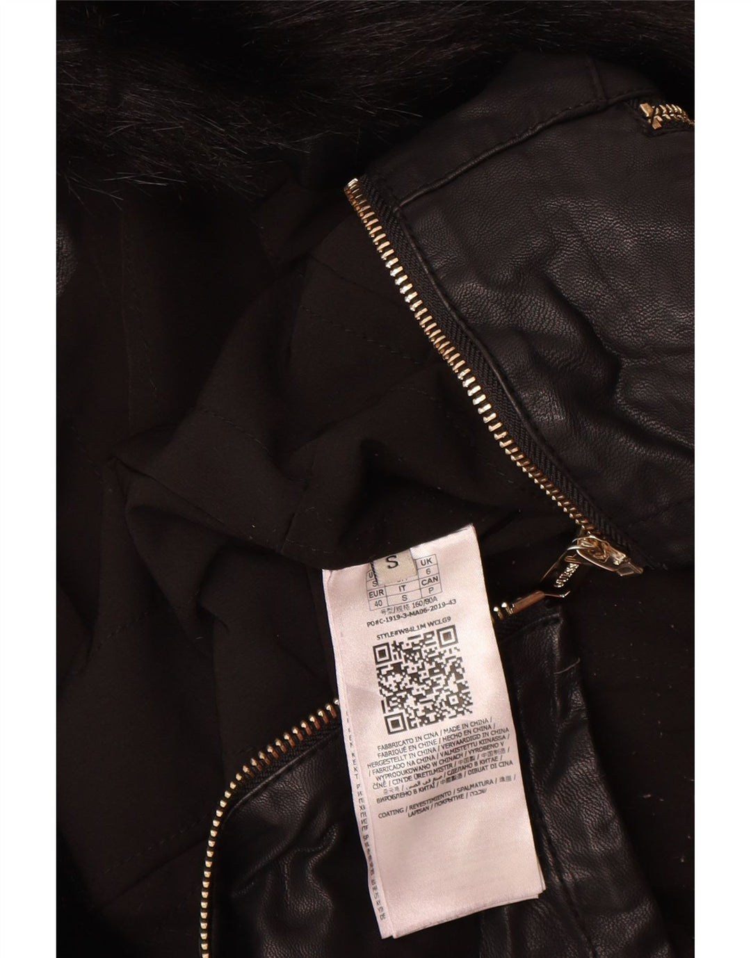 GUESS Damen Bikerjacke aus Kunstleder UK 6 XS Schwarz Polyurethan