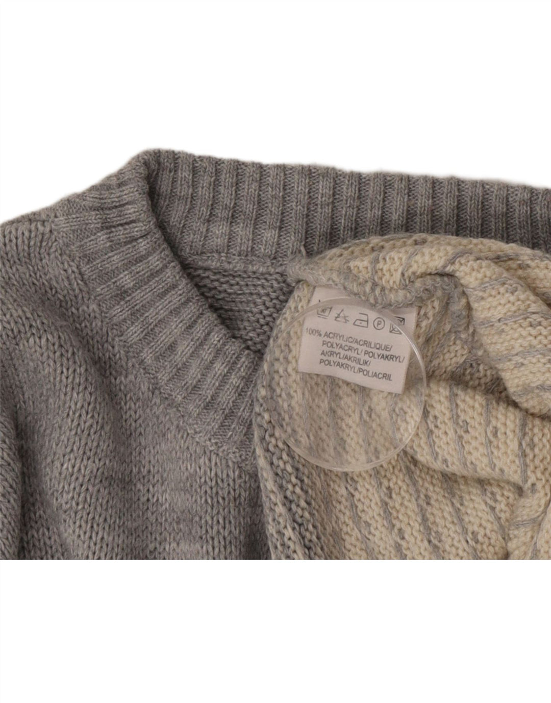 Vintage Herren Pullover mit Rundhalsausschnitt, Mittelgrau, Fair-Isle-Acryl