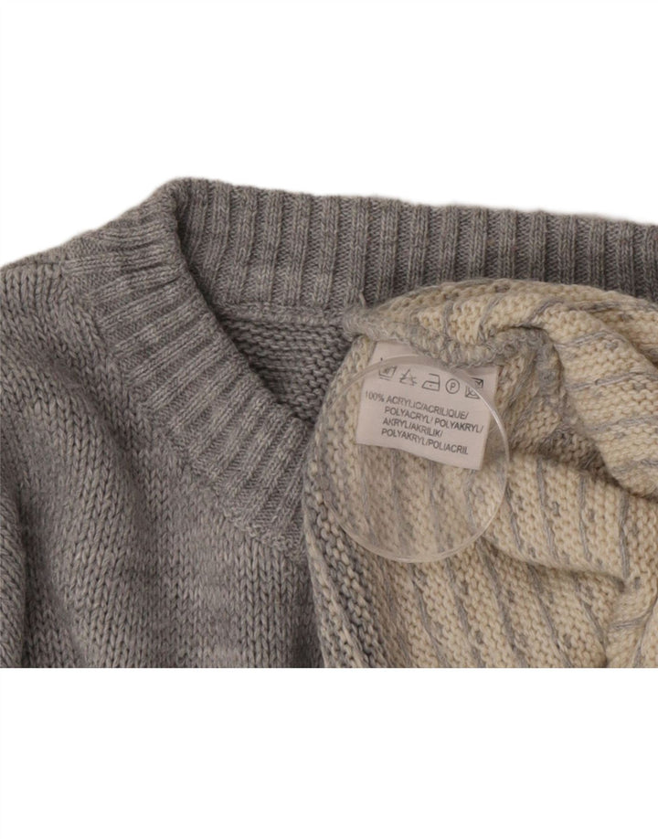 Vintage Herren Pullover mit Rundhalsausschnitt, Mittelgrau, Fair-Isle-Acryl