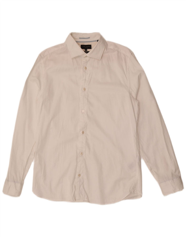 Ted Baker Herren-Slim-Fit-Hemd, Größe 4, groß, weiße Baumwolle