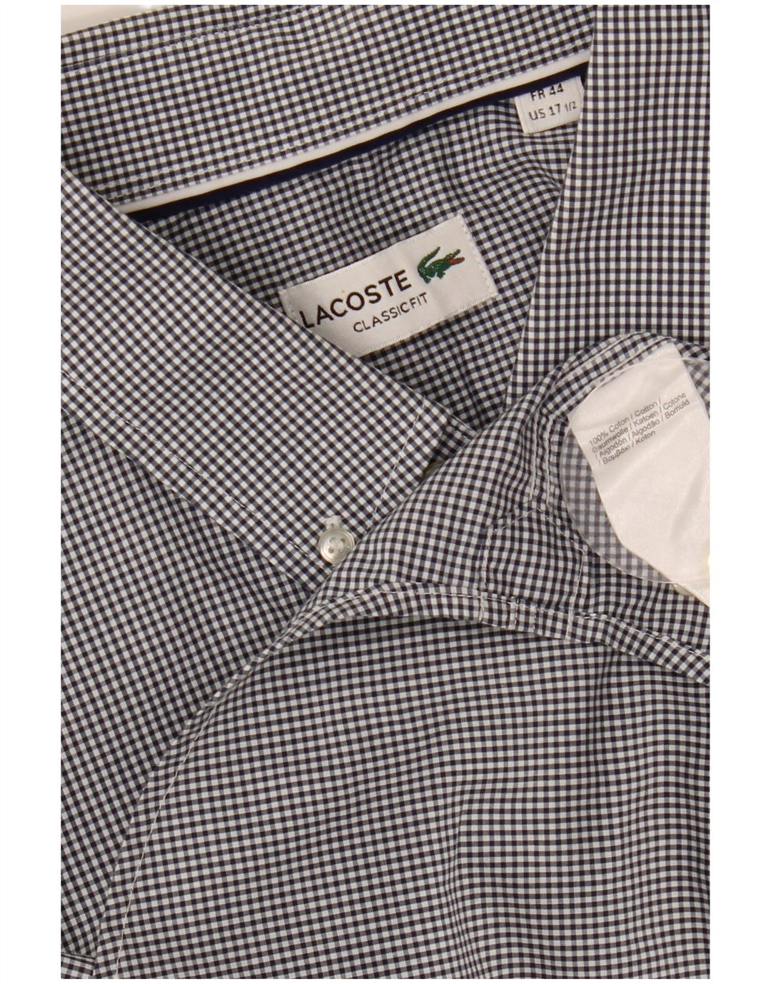 LACOSTE Herren Kurzarmhemd Größe 44 17 1/2 XL Schwarz Gingham