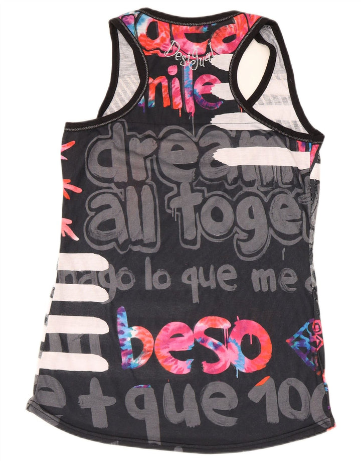 Desigual Damen Graphic Vest Top UK 18 XL Schwarz Polyester