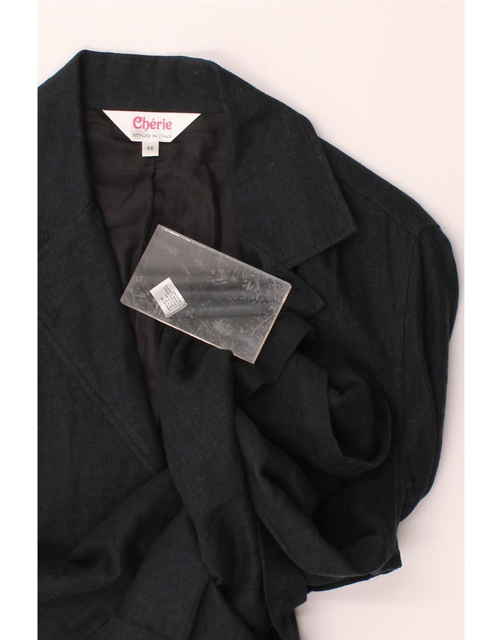 CHERIE Womens 4 Button Blazer Jacket IT 46 Large Black Linen Vintage cherie and Second-Hand cherie from Messina Hembry 