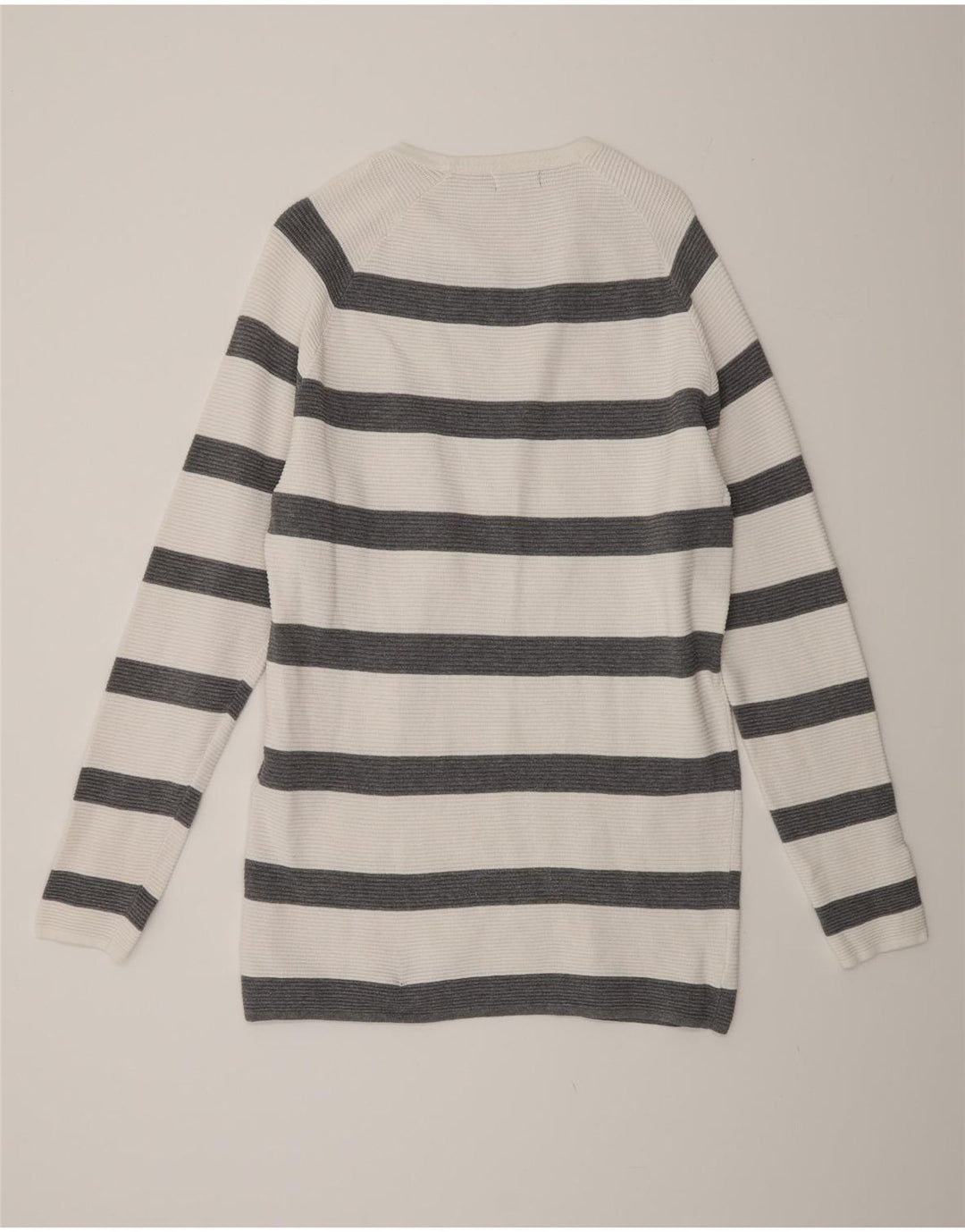 ZARA Herren-Pullover mit U-Boot-Ausschnitt, groß, weiß gestreift