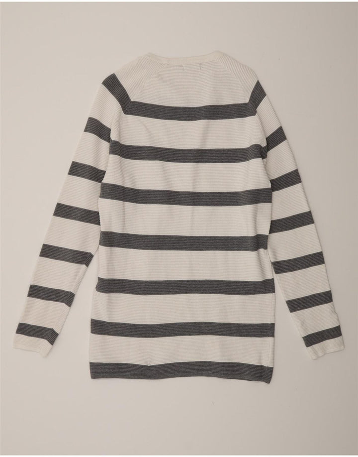 ZARA Herren-Pullover mit U-Boot-Ausschnitt, groß, weiß gestreift