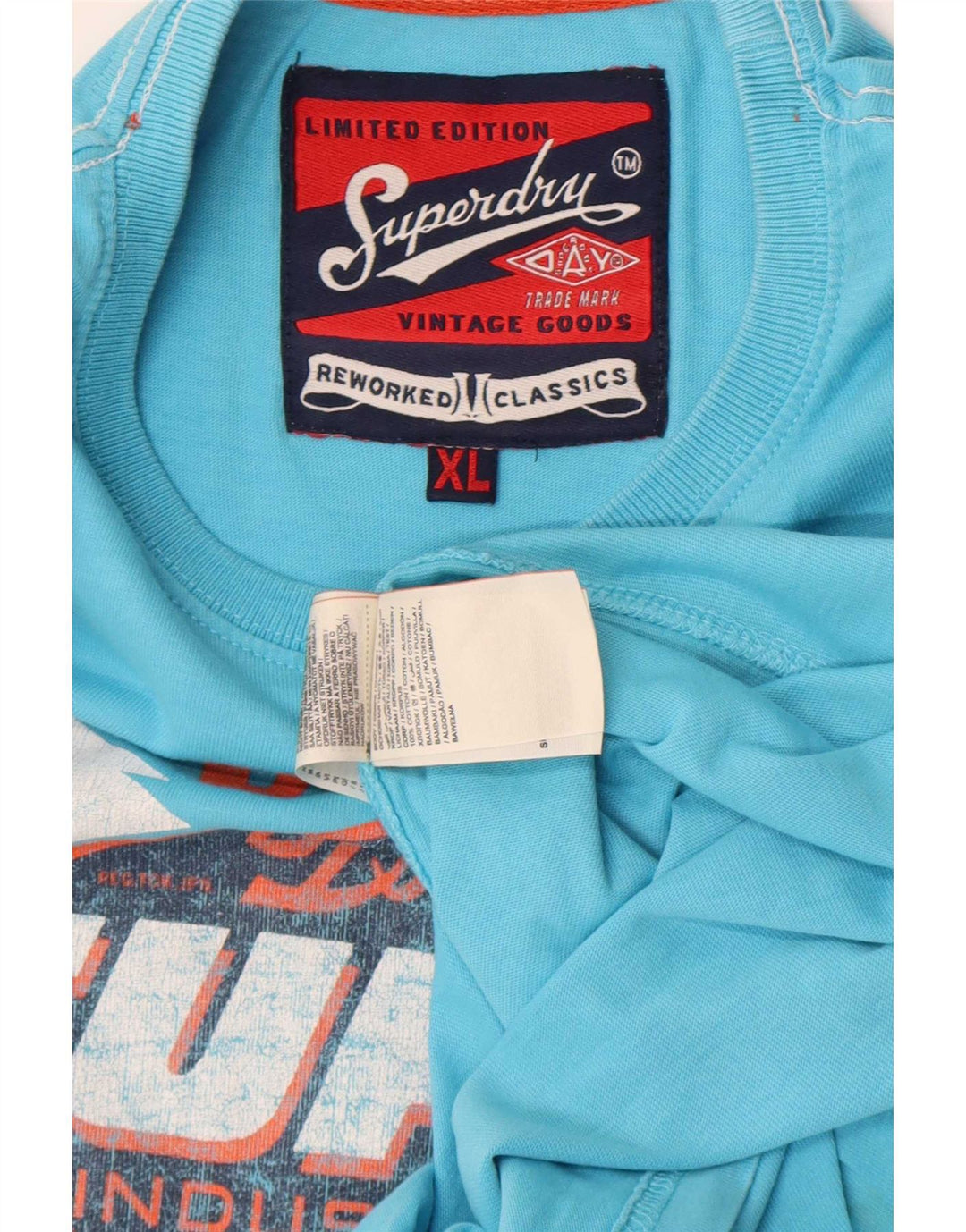 Superdry Herren Regular Graphic T-Shirt Top XL Blau Baumwolle