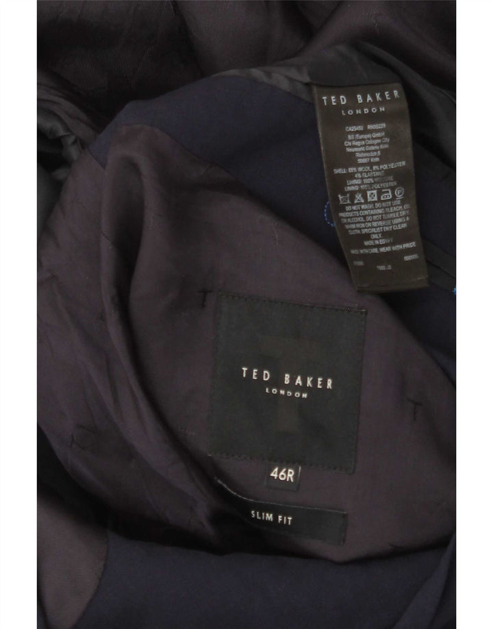 Ted Baker Herren Slim Fit 2-Knopf-Blazerjacke UK 46 3XL Marineblaue Wolle