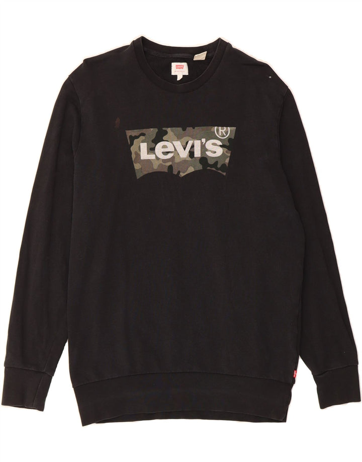LEVI'S Mens Graphic Sweatshirt Jumper Large Black Cotton Vintage Levi's and Second-Hand Levi's from Messina Hembry 
