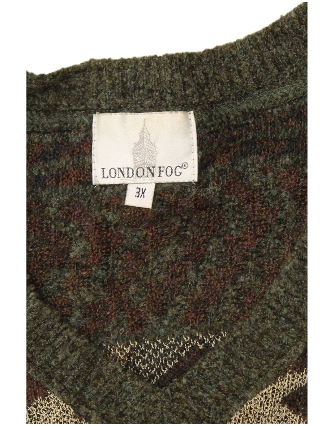 LONDON FOG Herren-Pullover mit V-Ausschnitt, 3XL, Khaki, Fair Isle