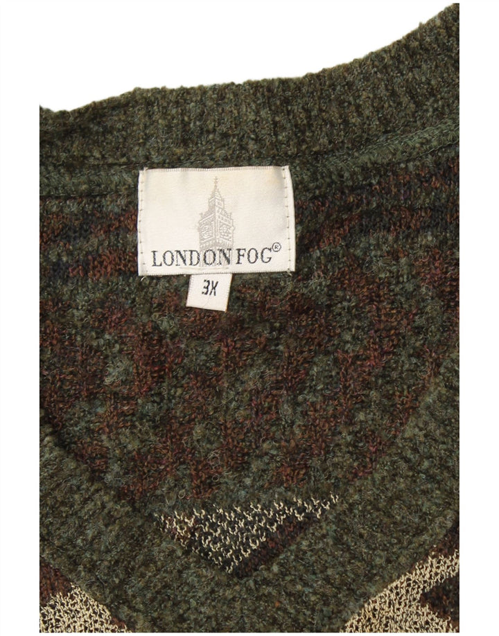 LONDON FOG Herren-Pullover mit V-Ausschnitt, 3XL, Khaki, Fair Isle
