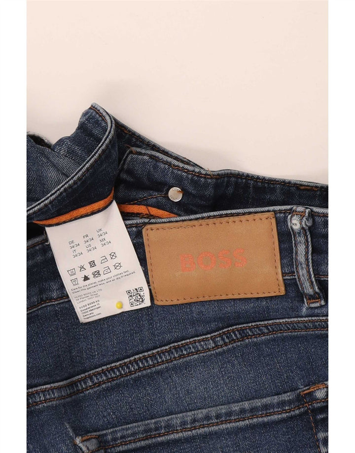 Hugo Boss Herren Slim Jeans W34 L34 Marineblaue Baumwolle