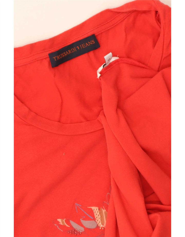 Trussardi Damen-T-Shirt mit Grafik, UK 10, Größe S, Rot