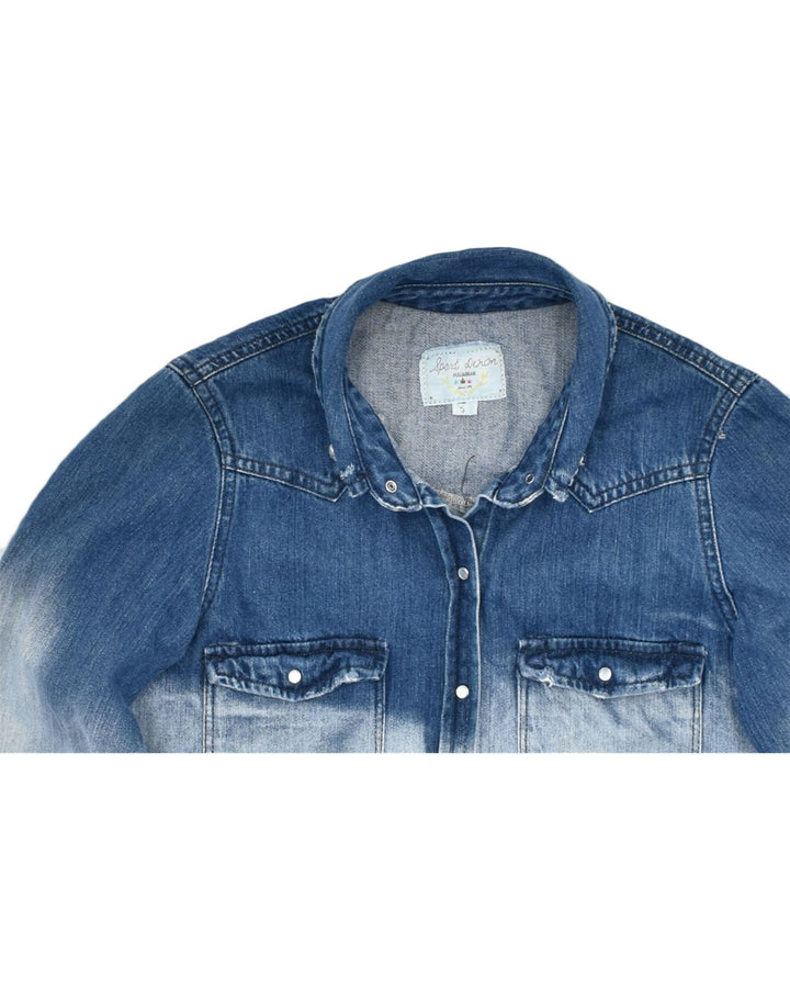 PULL & BEAR Womens Denim Shirt UK 10 Small Blue Tie Dye Cotton | Vintage | Thrift | Second-Hand | Used Clothing | Messina Hembry 