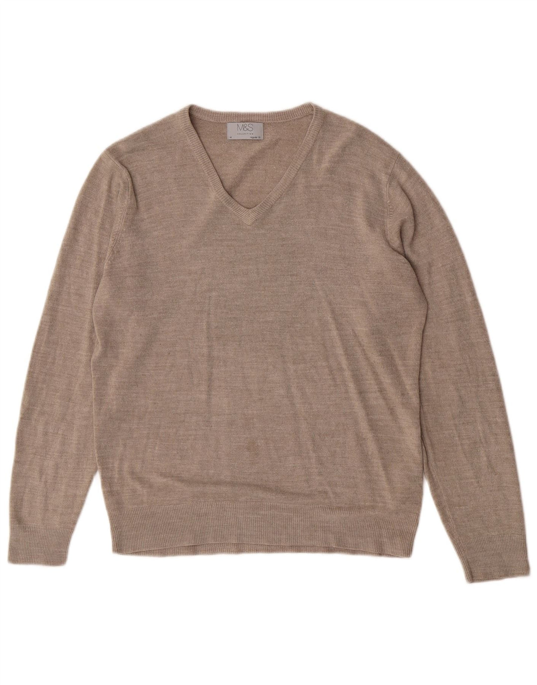 Marks & Spencer Herren-Pullover mit normaler Passform und V-Ausschnitt in Mittelbeige meliert