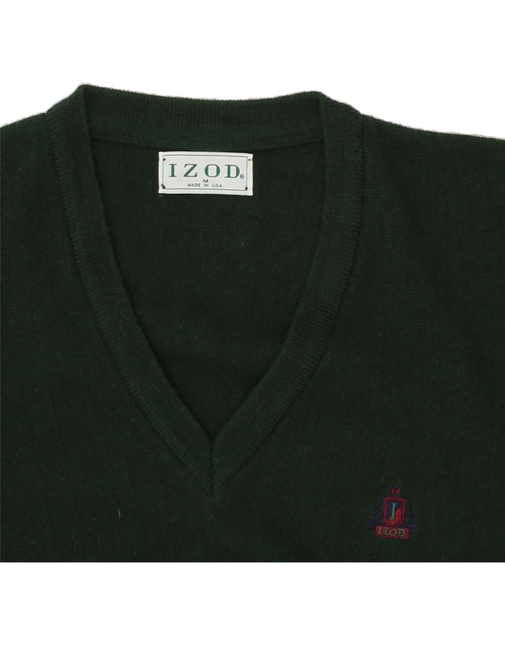 IZOD Mens V-Neck Jumper Sweater Medium Green Acrylic Vintage Izod and Second-Hand Izod from Messina Hembry 