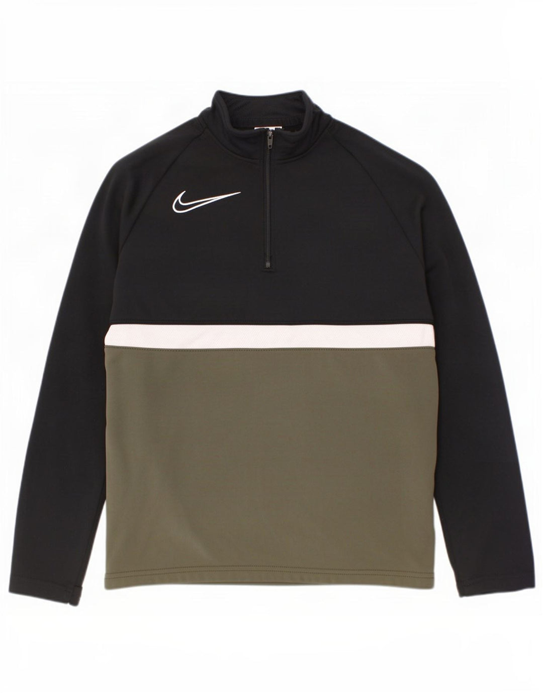 Nike Dri Fit Pullover-Trainingsanzugoberteil für Jungen, 8–9 Jahre, Größe S, Khaki, Farbblock