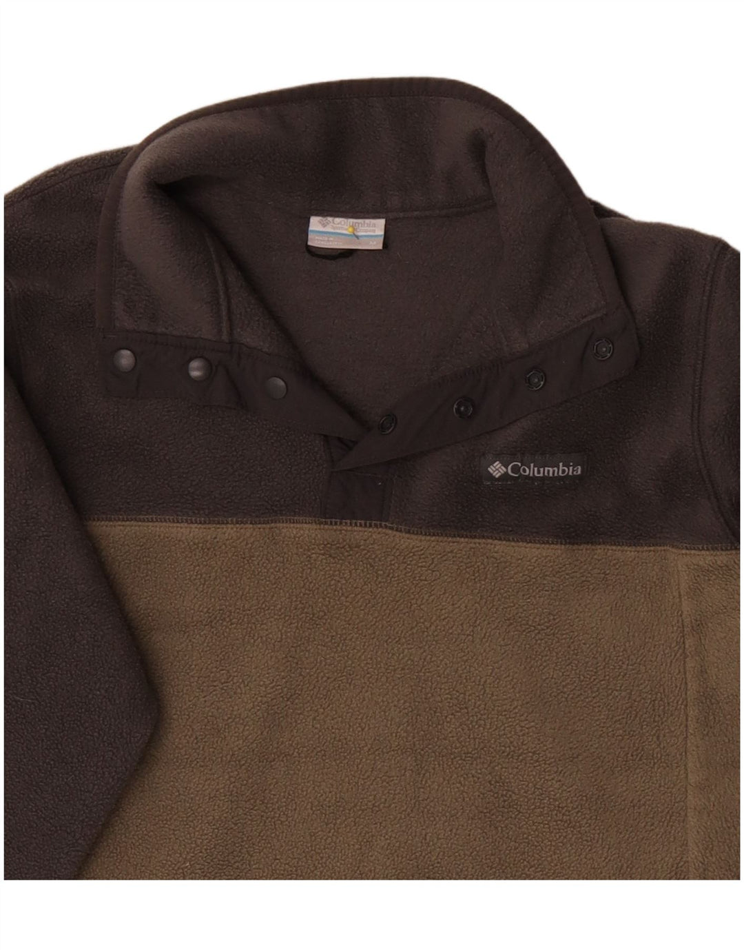 Columbia Herren-Fleecepullover mit Knopfkragen, mittelbeigefarbenes Farbblock-Polyester