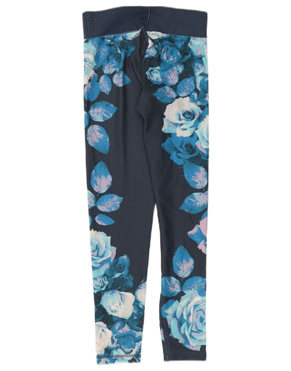 Adidas Damen Climalite Leggings UK 8/10 Small Blue Floral Polyester