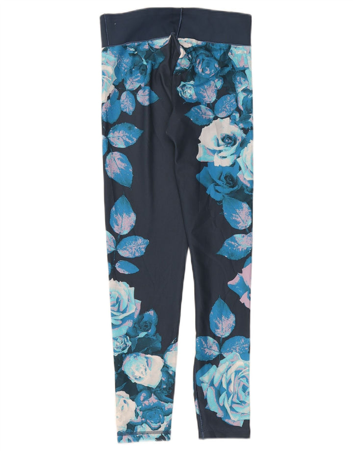 Adidas Damen Climalite Leggings UK 8/10 Small Blue Floral Polyester