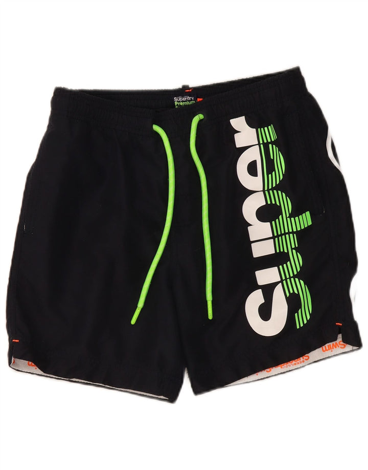 SUPERDRY Mens Graphic Swimming Shorts Small Navy Blue Polyester
