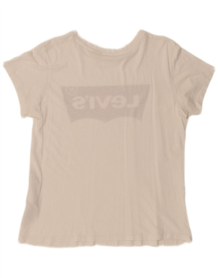 LEVI'S Damen Grafik-T-Shirt-Oberteil UK 16 Large Weiße Baumwolle