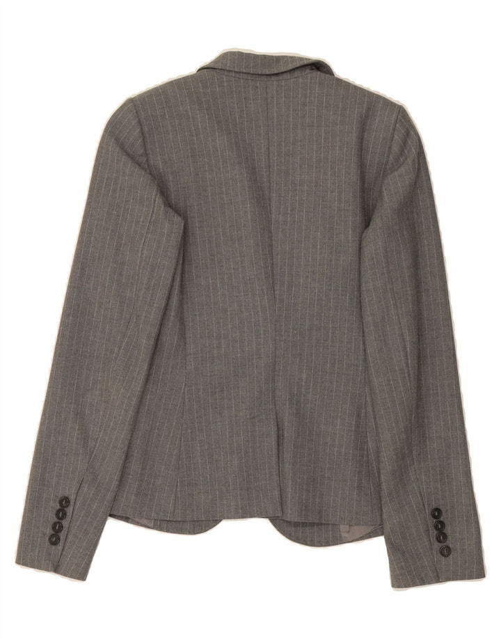 BENETTON Womens 1 Button Blazer Jacket IT 40 Small Grey Striped Polyester Vintage Benetton and Second-Hand Benetton from Messina Hembry 