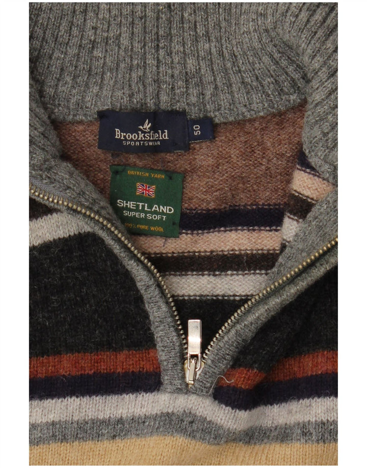 Brooksfield Herren-Pullover mit Reißverschluss, IT 50, mittelmehrfarbig gestreift