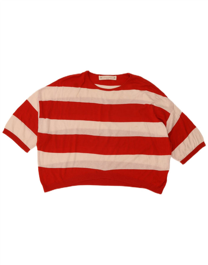 Zara Damen-Pullover, übergroß, bauchfrei, Rundhalsausschnitt, Gr. 14, Mittelrot