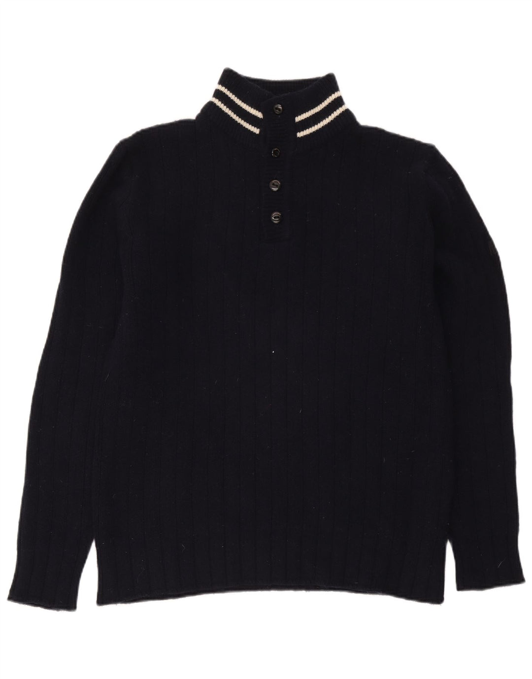 Murphy & Nye Herren-Pullover mit Knopfkragen, groß, marineblaue Wolle