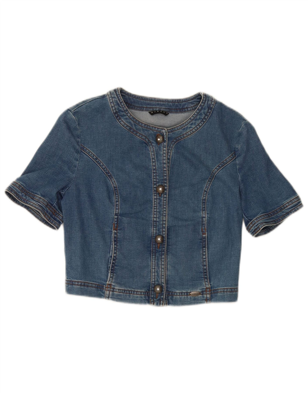 Sisley Damen Crop Short Sleeve Denim Jacke UK 8 Small Blau Baumwolle