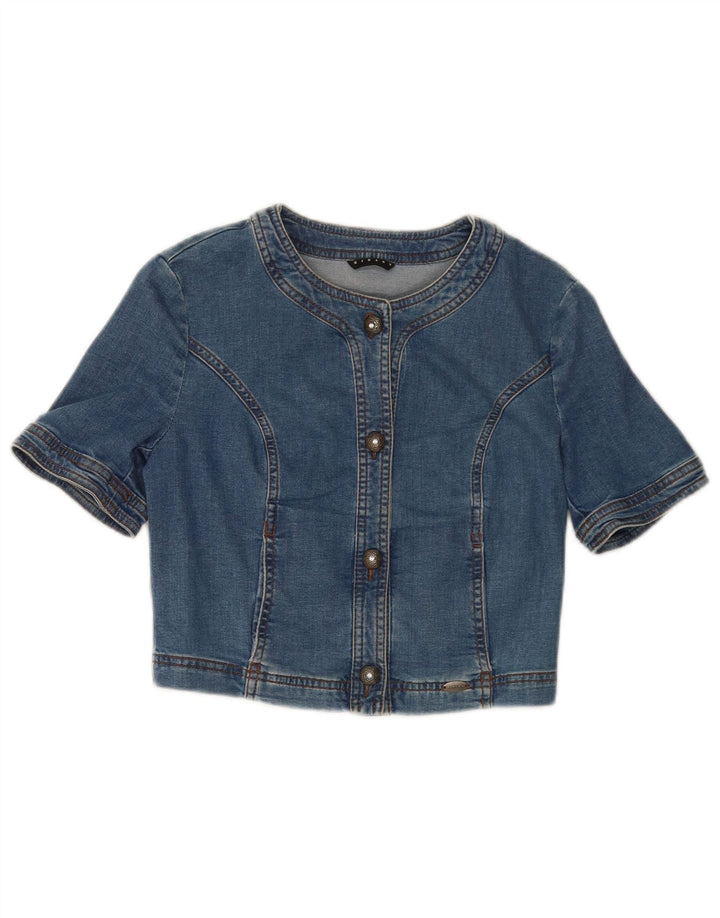 Sisley Damen Crop Short Sleeve Denim Jacke UK 8 Small Blau Baumwolle