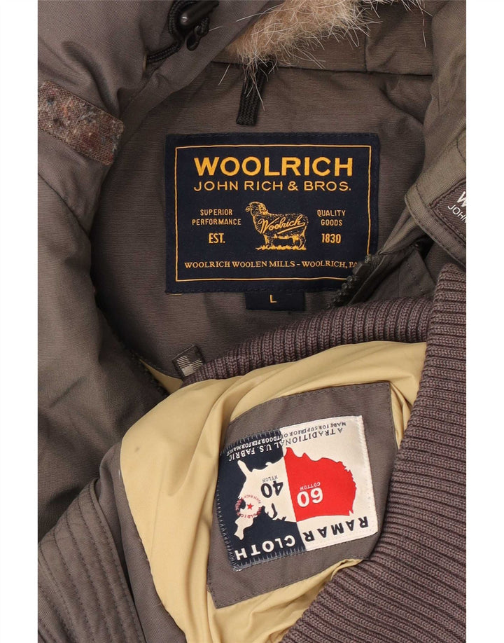 Woolrich Herren-Bomberjacke mit Kapuze, gepolstert, UK 40, große graue Baumwolle