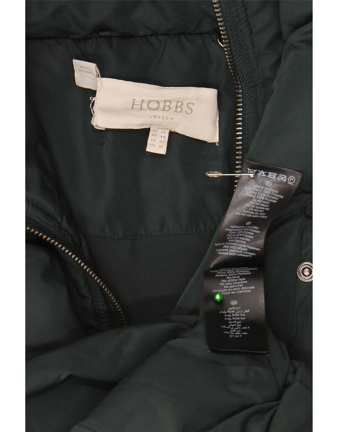 Hobbs Wattierter Damenmantel mit Kapuze, UK 14, Größe L, Grün, Polyester