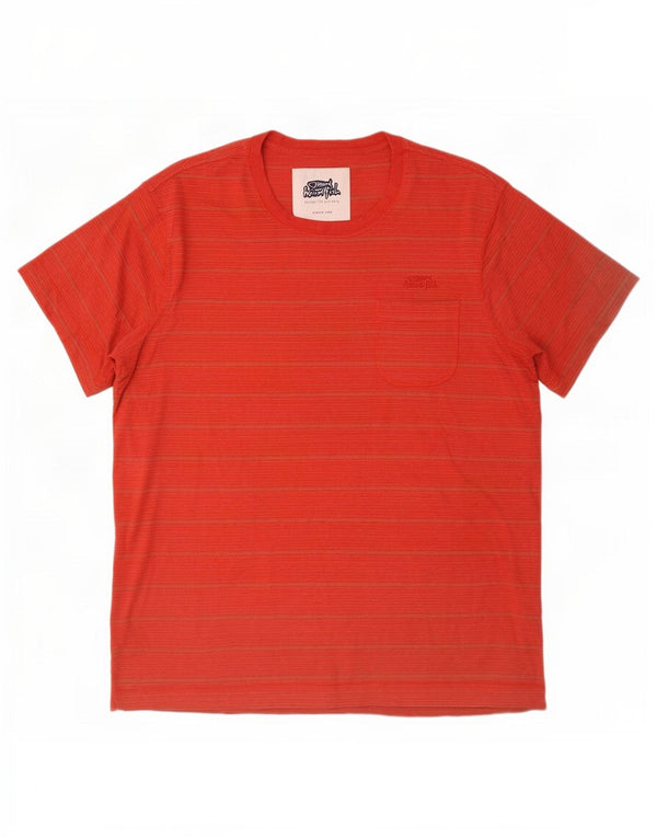 Weird Fish Herren T-Shirt Top XL aus roter Nadelstreifen-Baumwolle