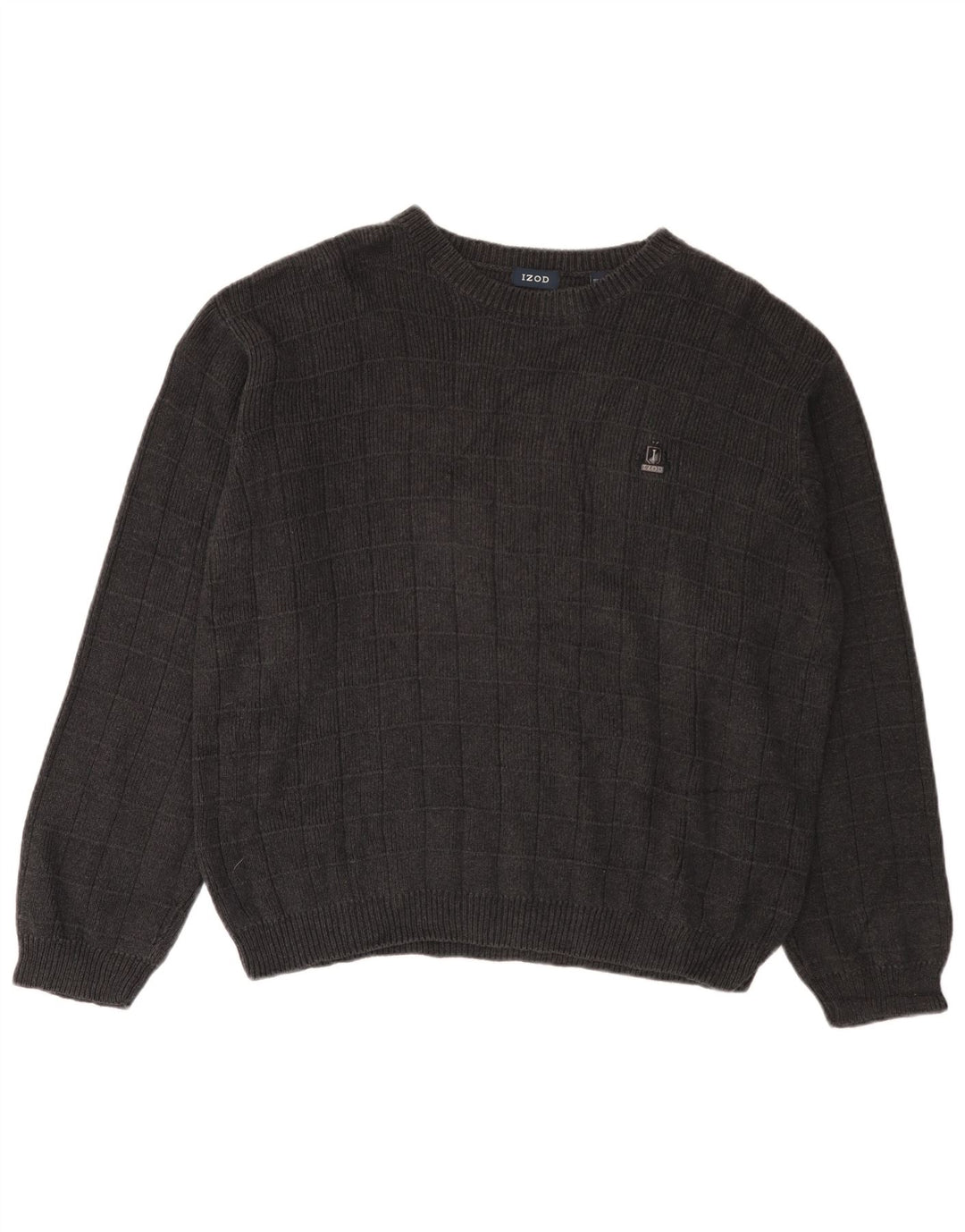 IZOD Herren-Pullover mit U-Boot-Ausschnitt, groß, grau kariert, Baumwolle