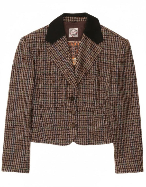 Vintage Damen Crop Blazer Jacke IT 42 Medium Mehrfarbiger Hahnentritt