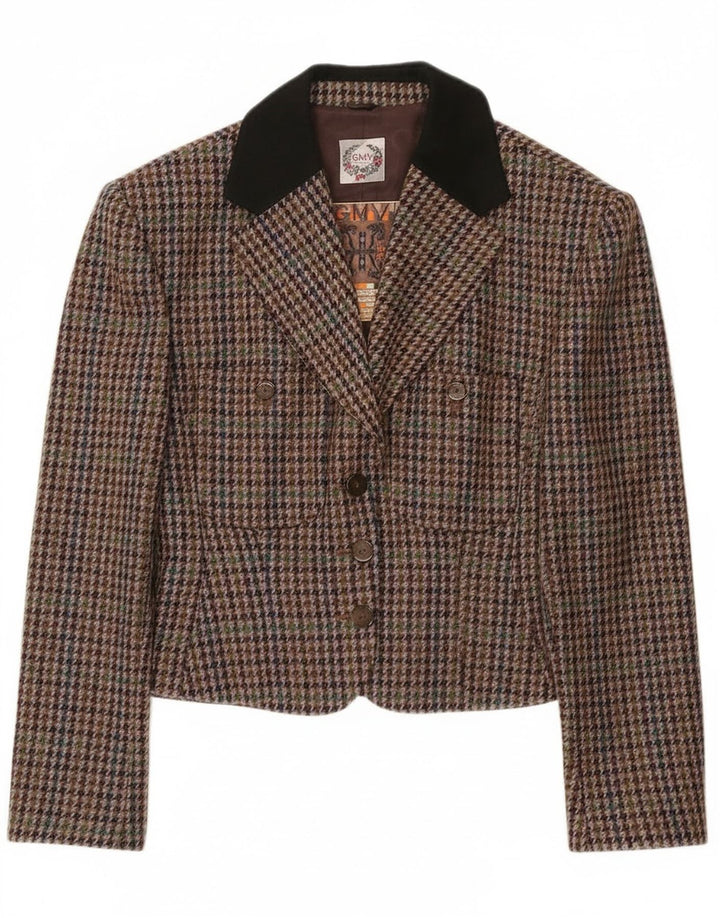 Vintage Damen Crop Blazer Jacke IT 42 Medium Mehrfarbiger Hahnentritt