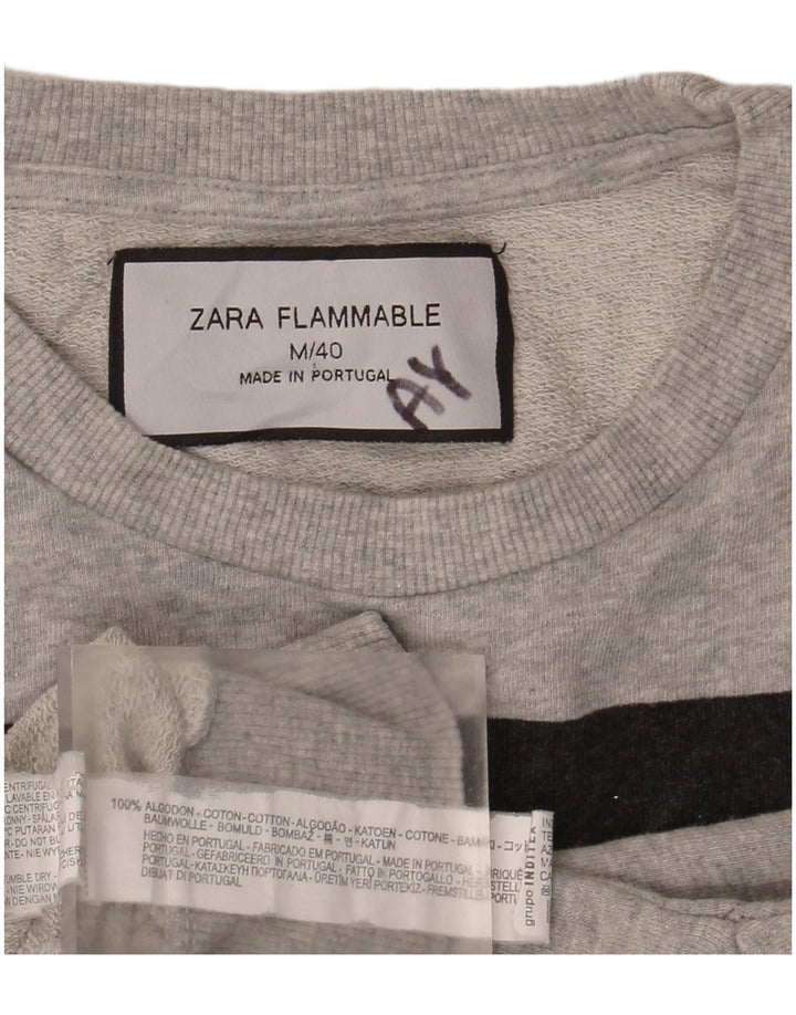 Zara Damen Grafik-Sweatshirt-Pullover UK 14 Mittelgraue Baumwolle