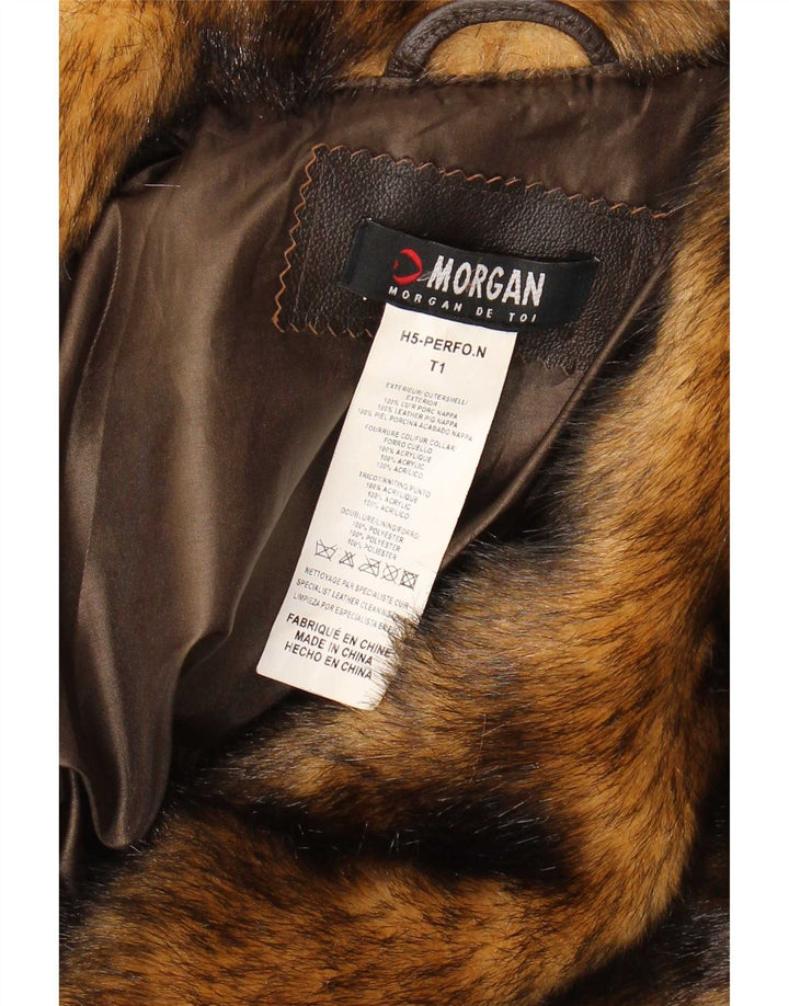 Morgan Womens Crop Leder Bikerjacke UK 10 Small Brown