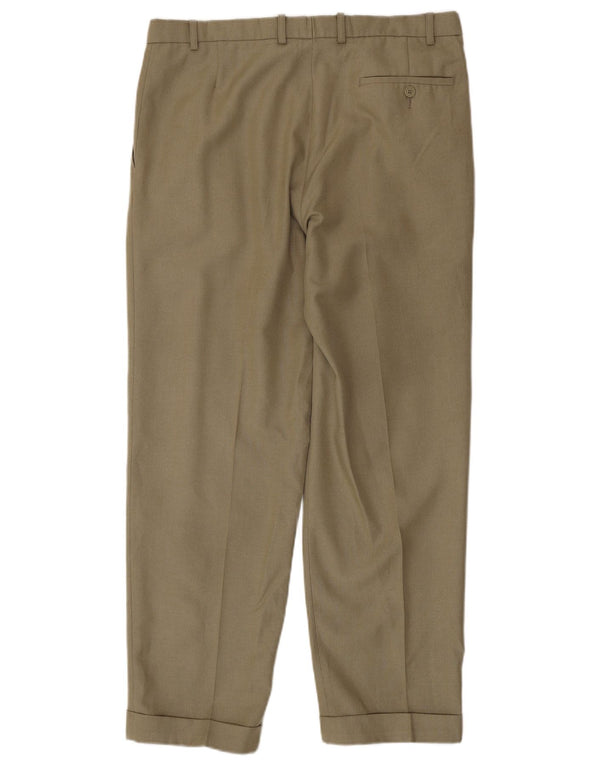 Marks & Spencer Mens Tailored Fit Casual Trousers W36 L31 Green Polyester
