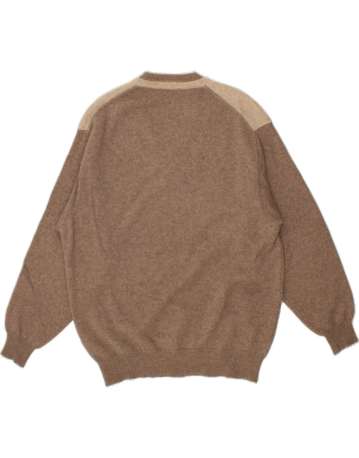 GRAN SASSO Herren-Pullover mit V-Ausschnitt, groß, braune Argyle-/Diamantwolle
