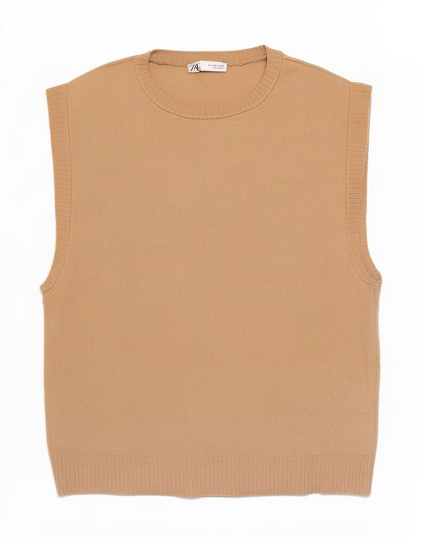Zara Herren Weste Tank Top Medium Beige Viskose