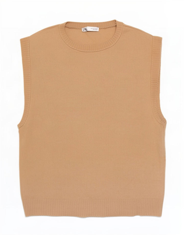 Zara Herren Weste Tank Top Medium Beige Viskose